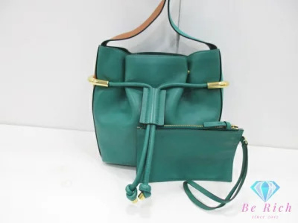 Chloe Emma Shoulder Bag Green Leather Drawstring Crossbody Handbag